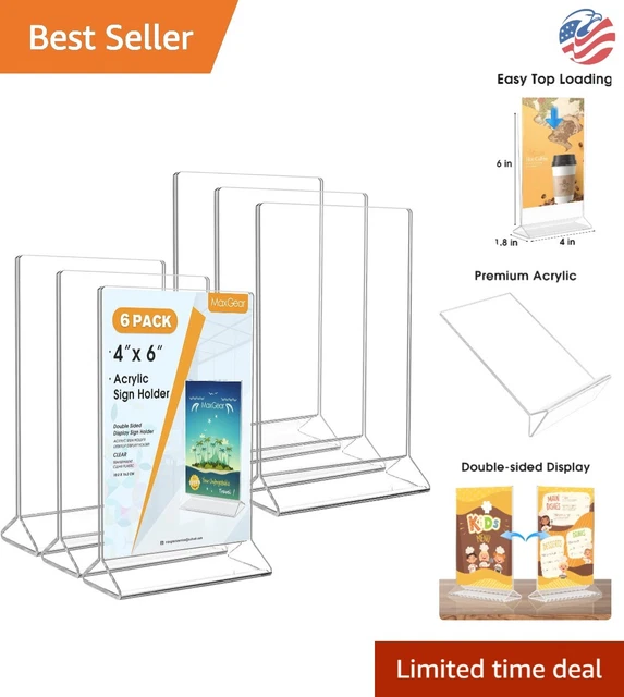 Acrylic Sign Display: Clear Table Card Stand - Double Sided - 4x6 - 6 Pack