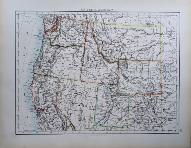 1897 Antik Landkarte Vereinigte Staaten North West - Nevada Utah Washington