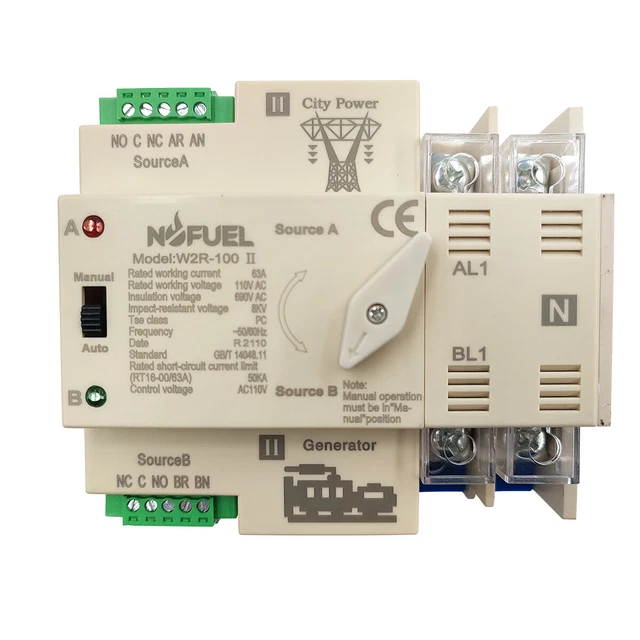 220V 63A 2P Dual Power Automatic Transfer Switch – Generator Changeover With Overload & Short Circuit Protection For Home And Office