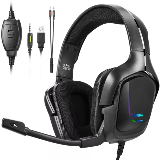 Gaming Headset Headphones with Noise Cancelling Mic Surround Sound Over-Ear RGB