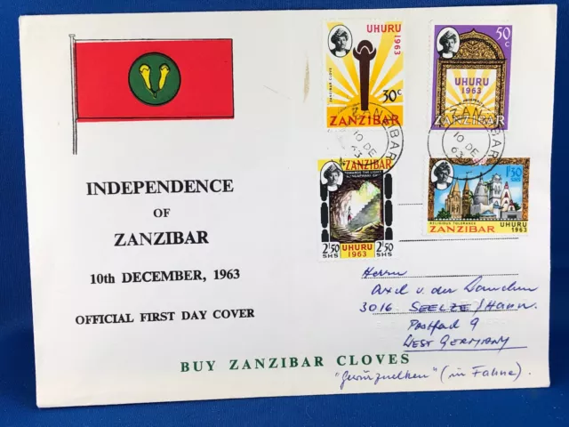 ZANZIBAR FDC  INDEPENDENCE 1962 to GERMANY   (A10/30)