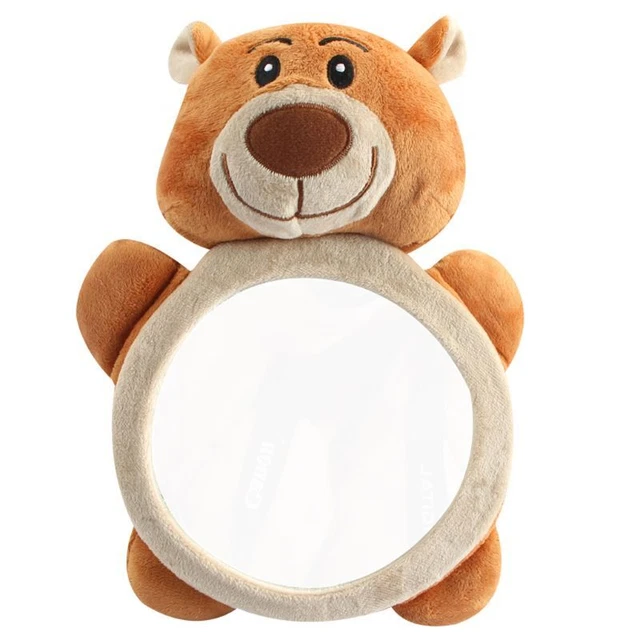 Car Headrest Mount Baby Mirrior Shatterproof Smiling Brown Bear Easy View