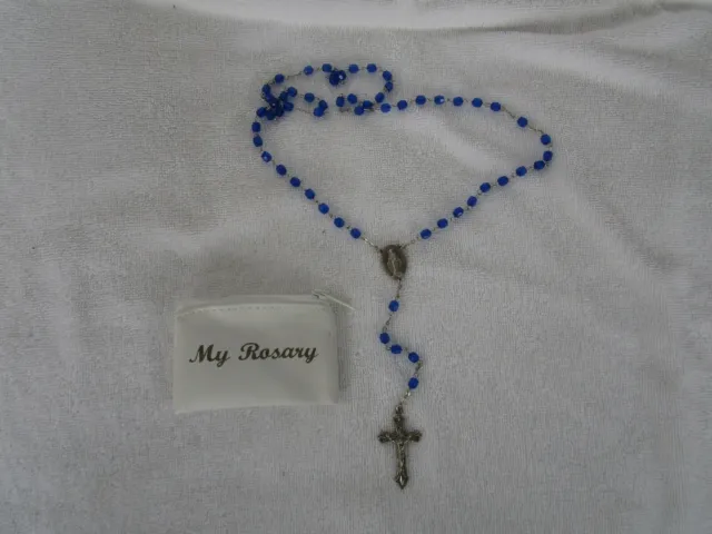 MY Rosary Crucifix Cobalt Blue  Beads ~Catholic Prayer 20" Necklace~[ + CASE ]!