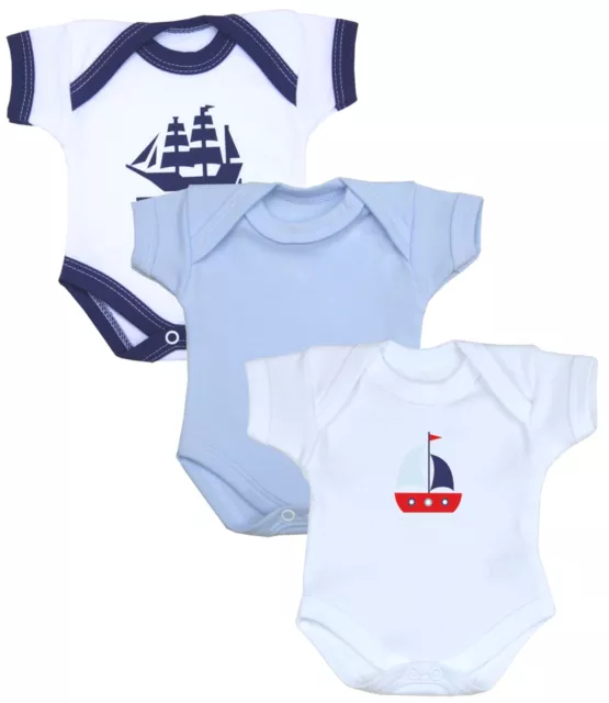 BabyPrem Baby Jungen Kleidung 3er-Pack Bodysuits marineblau Boote verfrüht 0-3 m