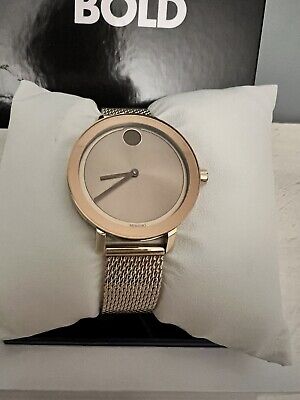 NWT MOVADO BOLD Women's Rose Gold Stainless Steel Mesh Band Swiss Watch 3600654