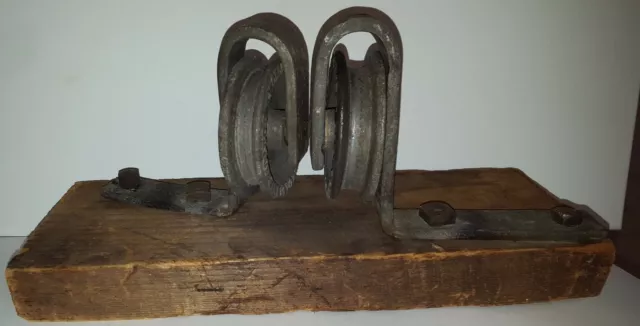Vtg Steampunk Lot 2 BOSTON TRAM RAIL CO Cast Iron Pulley Wheels for RAIL SYSTEM