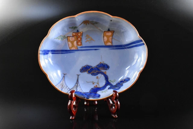 M1287: Japanese Old Imari-ware Colored porcelain Gold paint Fujiyama PLATE/dish