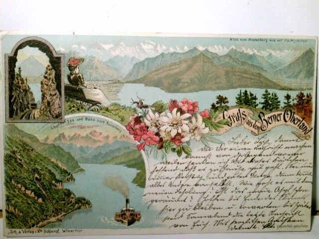 Gruss aus dem Berner Oberland. Alte, sehr seltene und wunderschöne Mehrbid AK /