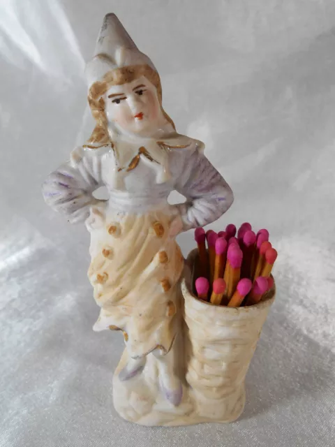 Magnifique Figurine Biscuit / Porte Allumettes " Jeune Flle " En Porcelaine