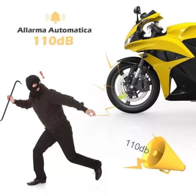 Antivol Moto Bloque Disque + alarme 110dB Étanche moto scooter VTT 2 clés Jaune 3