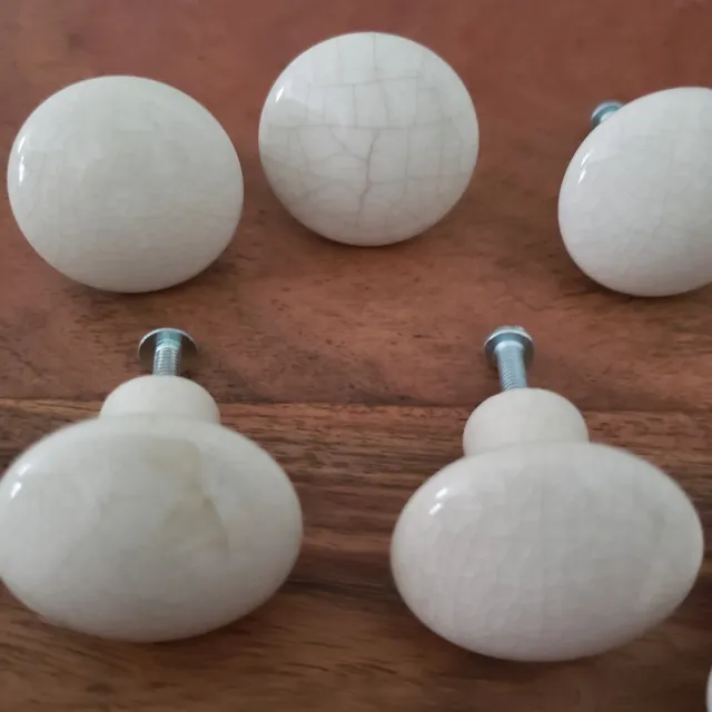 Porcelain Cabinet Drawer Pulls (11) Crackled Ivory 10 Screws Included