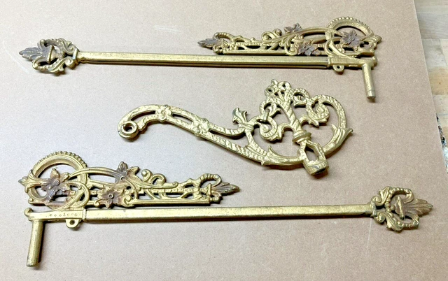 Two Vintage Victorian Art Deco Ornate Adjustable Swing Arm Curtain + Holder Pc 6