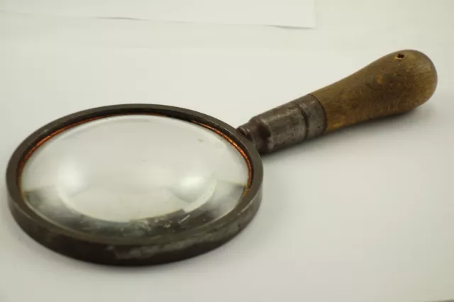 LG 19th Century Magnifier Convex Glas Heavy Steel Frame Map Library Newspaper