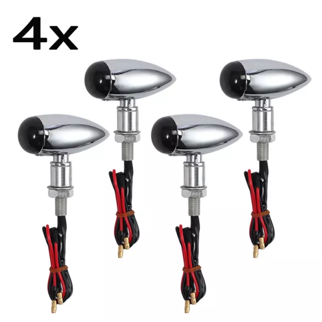 4x Motorcycle Chrome Bullet Turn Signal Amber Light Indicator Blinker For Harley