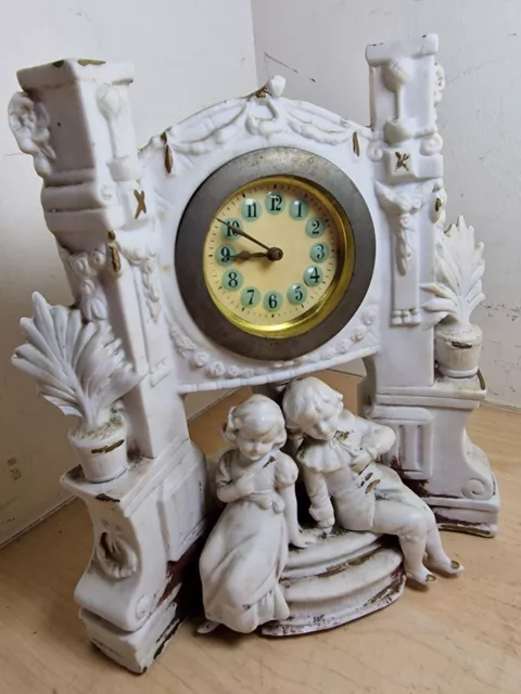 Antique German Porcelain Art Nouveau Mantle Clock Bisque Child Art Deco Rococco?