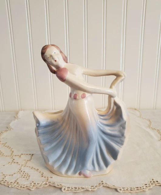 VINTAGE 1940S ART Deco Hull Pottery Dancing Lady Planter / Vase Blue