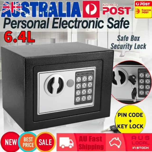 AU  Electronic Digital Safe Box Security Key Lock Home Office Deposit Cash 6.4L