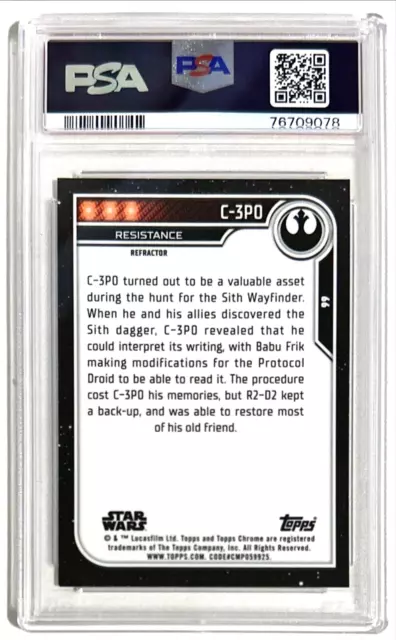 2023 Topps Star Wars Chrome C-3PO Refractor PSA 9 Mint #66 Empire Strikes Back 3