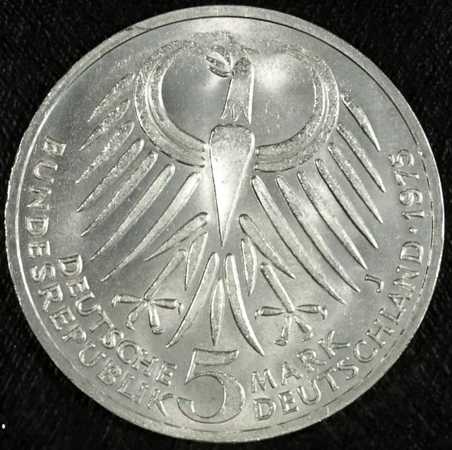 1975 "J" Silver German 5 Deutsche Mark  ☆☆ Friedrich Ebert ☆☆ Great For Sets 501