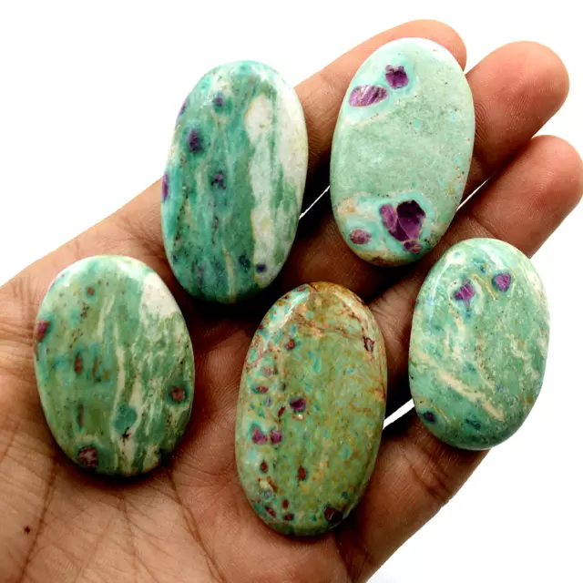 357 Cts Natural Ruby Fuchsite 38mm-46mm Oval Cabochon 5 Pcs Loose Gemstones Lot 2