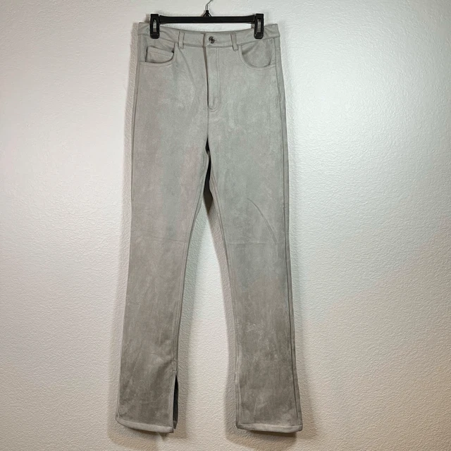 Zara Womens High Rise Slim Fit Flared Faux Suede Trousers Pants Sand Gray Size 6