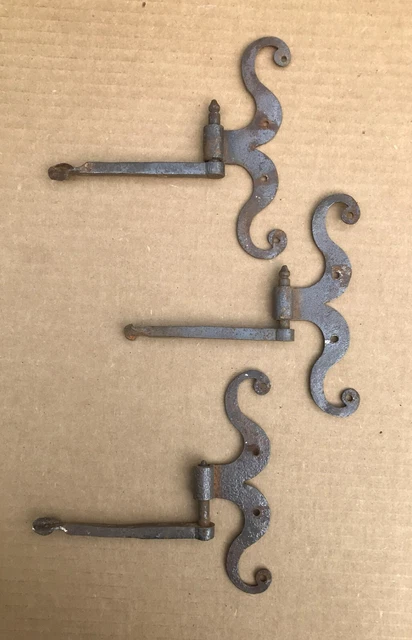Lot of (3) Antique French Moustache Ram's Horn Scrolled Metal hinges and pintles