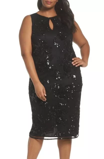 Pisarro Nights 159387 Women's Embellished Sheath Dress Plus Size Black Sz. 20W