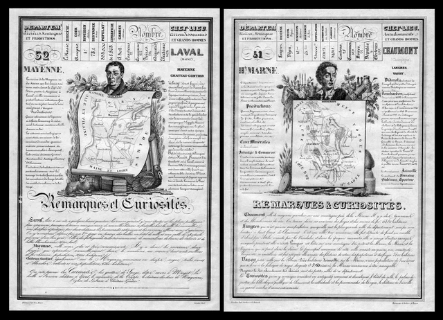 1835 Haute-Marne Chaumont Mayenne Laval France Carte Portrait