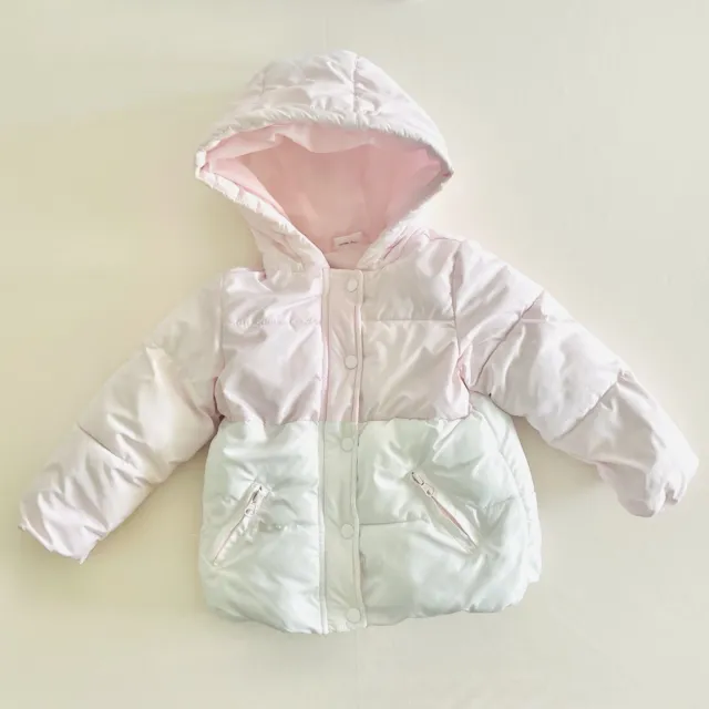 Sprout Baby Toddler Girls Puffer Jacket Pink White Hood Size 2