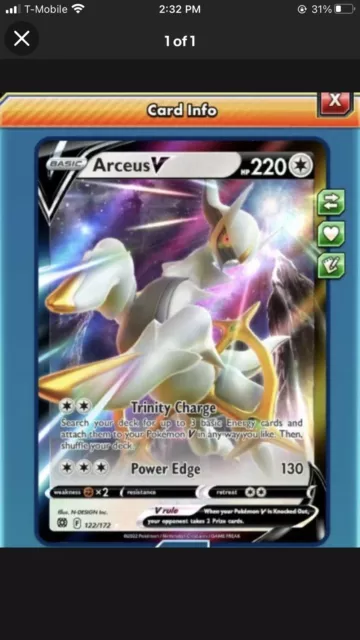 Arceus V Pokemon TCG Online PTCGO 122/264 DIGITAL CARD SENT FAST