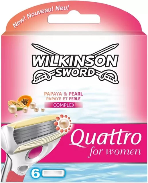 Wilkinson Sword QUATTRO FÜR DAMEN Rasierklingen - 6er-Pack Klingen PAPAYA & PERLE