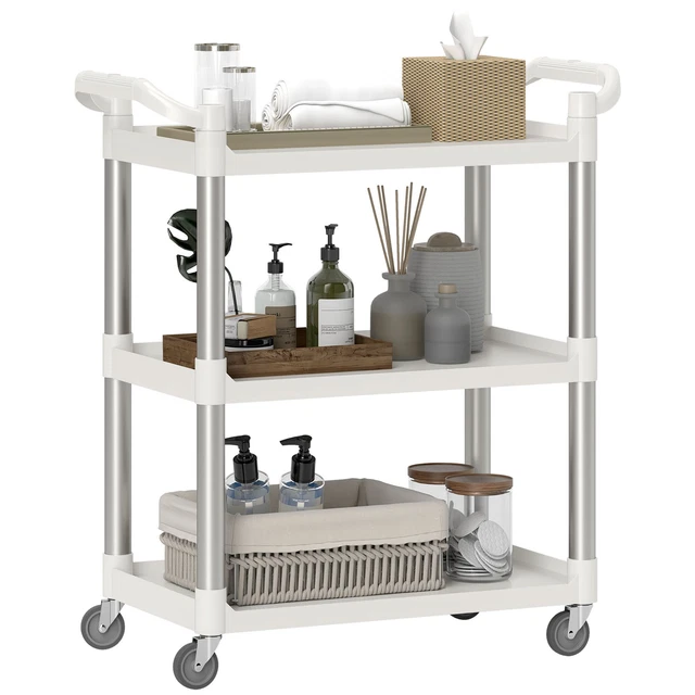Carrello Cucina HOMCOM Con 3 Cestini, Cassetto E Ribalte - Bianco/Legno, 77.5cm, 6 Ruote - Foto 7