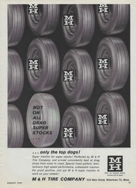 1962 M&H Racemaster Super Stock Tires Ad MH Vintage Magazine Advertisement M & H