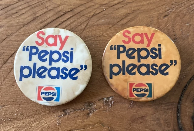Vintage Lot of 2 1970s Say "Pepsi Please" Buttons Pins soda pop