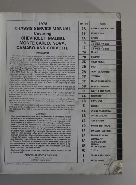 Manuale Officina Chevrolet Corvette C3/Malibu/Camaro/Nova dal 1978 2