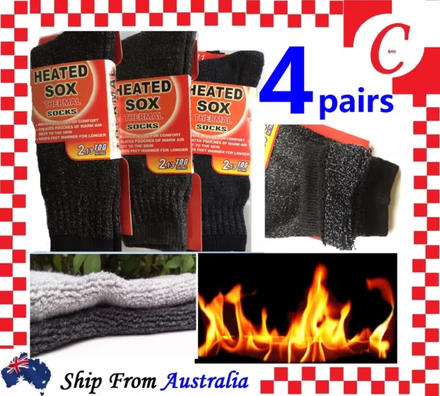 4Prs MEN MENS Thick Winter Warm Thermal HEATED Heat Boot Cushion WORK SOCKS