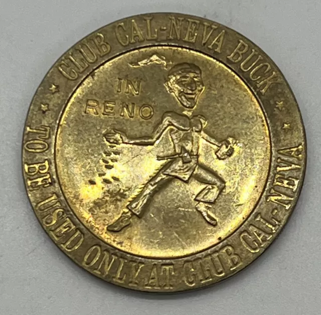 Club Cal Neva Casino Reno NV $1 Slot Gaming Token Franklin Mint Brass 1966