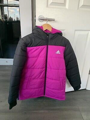 Adidas Pink Black Girls Padded Puffer Jacket Insulated Coat size 13 - 14 Years