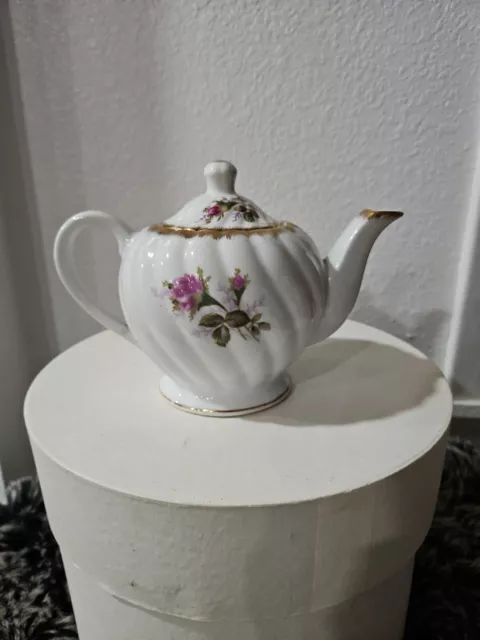 Vintage Napco Handpainted Tea Pot Ribbed  Body with Pink/Red Roses  IVD 170