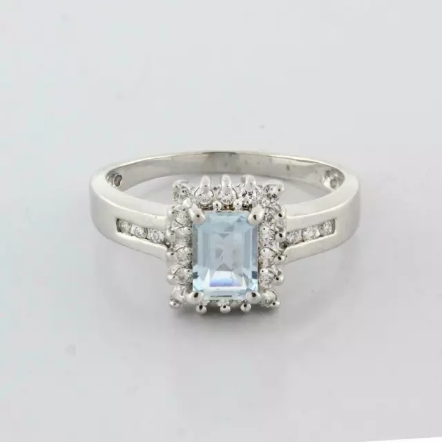 Vintage 1.33 Karat Natürlicher Smaragd Schliff Aquamarin Und Diamanten Halo Ring