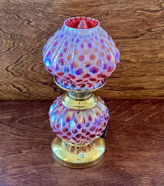 FENTON Cranberry PEARL Coin Dot MINI Lamp #296 Of 750 With COA. 1986