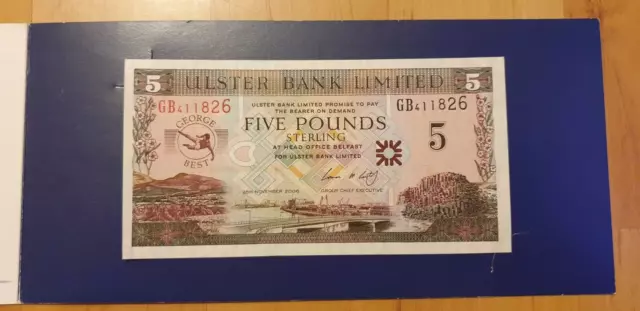 George Best Ulster Bank Uncirculated £5 Five Pound note with original wallet