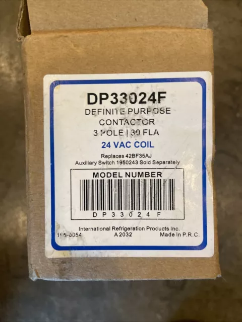 NEW IRP DP33024F Definite Purpose Contactor 3 Pole 30a 24v Coil  GENUINE OEM