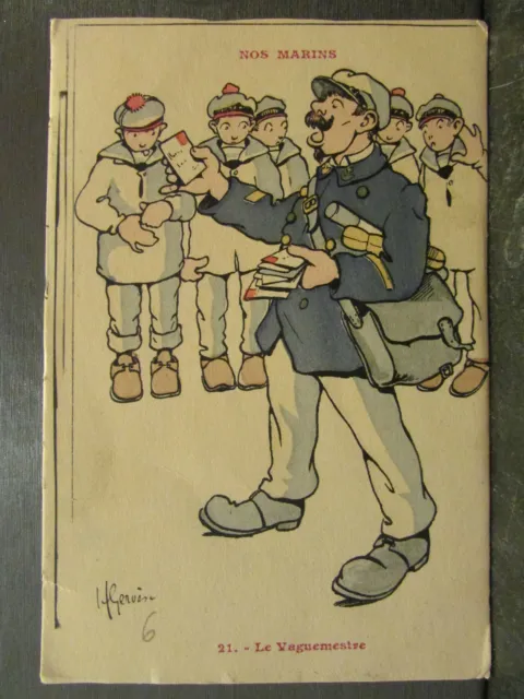 cpa illustrator signed gervese nos sailors military le vaguemestre