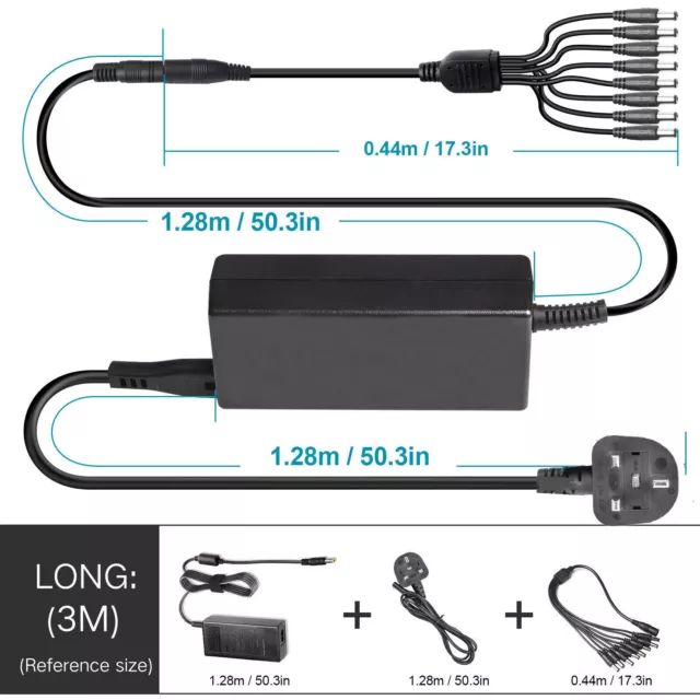 DC 12V 5A Power Supply Adapter +8 Split Power Cable for Lorex Swann QSee Sannce 2