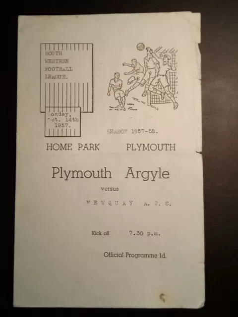 Plymouth Argyle v Newquay 1957 Non League