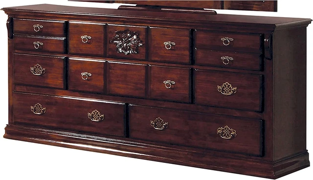 Denault Traditional 8-Drawer Wood Dresser, Glossy Dark Pine