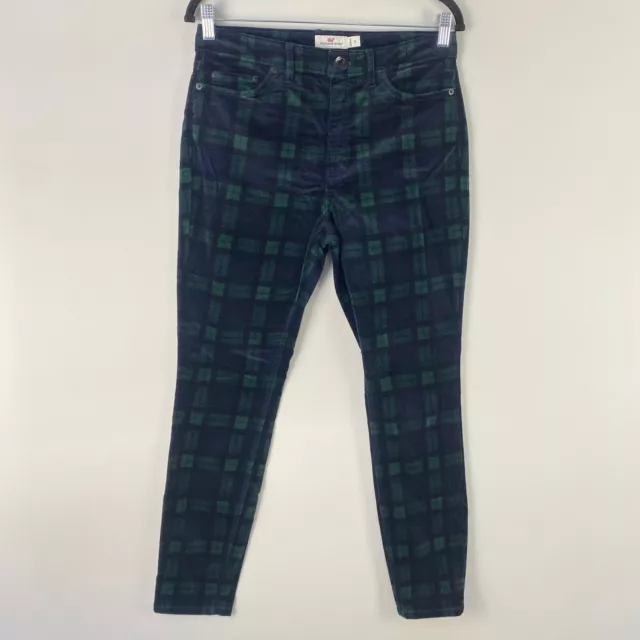 Vineyard Vines Blackwatch Plaid Velveteen 5 Pocket Pants Womens 8 Blue Green