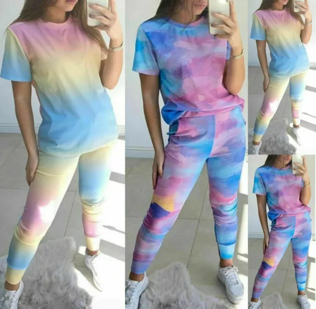 Women Tie Dye Tracksuit Set Ladies Comfy Lounge Wear 2 Piece Joggers Bottom Top
