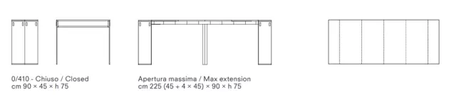 TAVOLO CONSOLLE ALL. 90 x 45 FINO A 225 GAMBE CRISTALLO IN VARIE FINITURE ECO PE 3